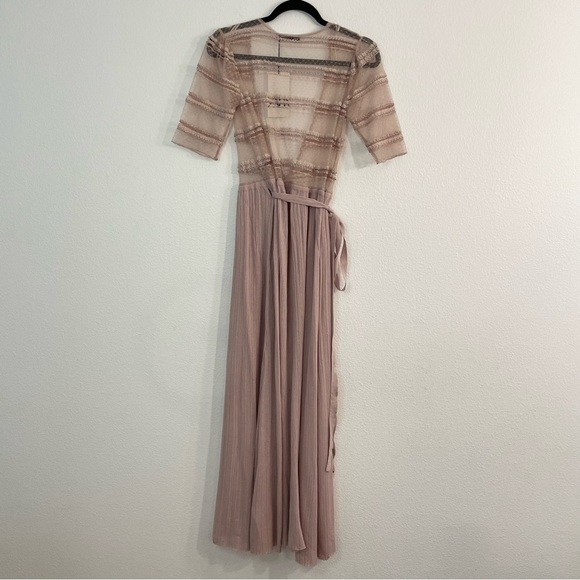 Zara Knit & Lace Wrap Dress Long Blush Pink Semi-Sheer V-Neck Size Small - Picture 4 of 16